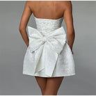 Women’s Mini Dress – Jacquard Fabric – Strapless Sweetheart Neck – Back Bow Detail by Lumina Vancouver