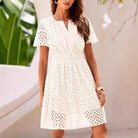 Women’s A-Line Dress – V-Neck – Eyelet Cotton Blend – Short Sleeve – Midi Length by Lumina Vancouver