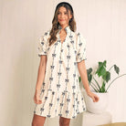 Women’s A-Line Dress – Lightweight Cotton – Puff Sleeve – Bow Print – Above Knee Fit by Lumina Vancouver