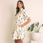 Women’s A-Line Dress – Lightweight Cotton – Puff Sleeve – Bow Print – Above Knee Fit by Lumina Vancouver