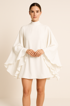 Women’s Short Dress – A-Line Boho Fit – Ruffled Sleeves – Half-High Neck – Soft Fabric by Lumina Vancouver