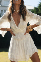 Women's V-Neck Dress - Floral Print - Bell Sleeves - Lightweight Flowy Fit by Lumina Vancouver