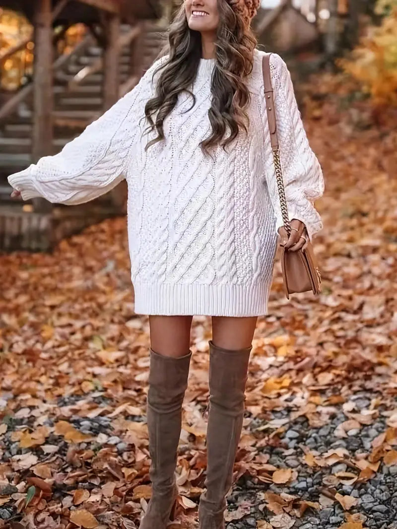 Women’s Sweater Dress – Oversized Fit – Wool Knit – Cable Braided – Mini Length by Lumina Vancouver