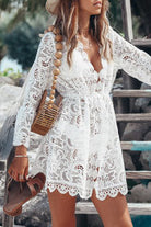 Women's Lace Cover-Up - Sheer V-Neck - Long Bell Sleeve - Boho Beachwear by Lumina Vancouver