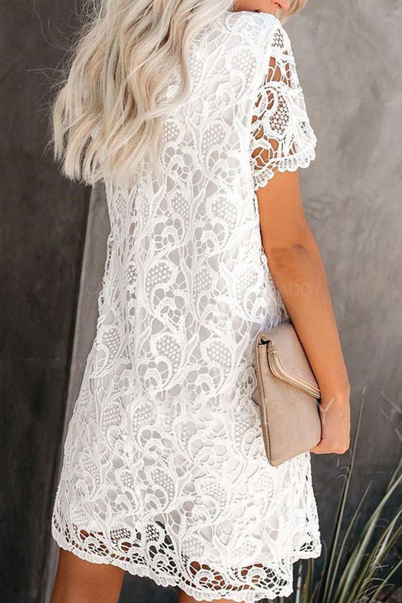 Women's Lace Dress - Sheath Silhouette - Short Sleeve Elegant Knee-Length by Lumina Vancouver
