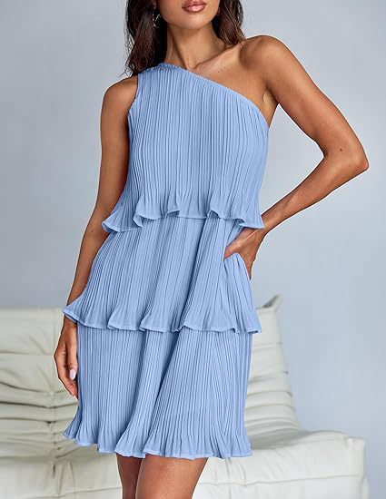 Women's Pleated One-Shoulder Dress - Ruffle Layered Design by Lumina Vancouver