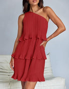 Women's Pleated One-Shoulder Dress - Ruffle Layered Design by Lumina Vancouver