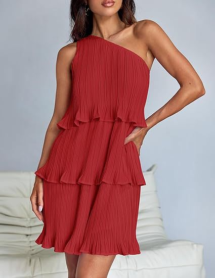 Women's Pleated One-Shoulder Dress - Ruffle Layered Design by Lumina Vancouver