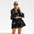 Women's Shirt Dress - Deep V-Neck Collar - Flared Skirt - Celestial Print Trendy Fit by Lumina Vancouver