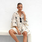 Women's Shirt Dress - Deep V-Neck Collar - Flared Skirt - Celestial Print Trendy Fit by Lumina Vancouver