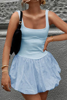 Women's Mini Dress - Sleeveless Bubble Hem - Fitted Bodice Scoop Neck - Flowy Skirt by Lumina Vancouver