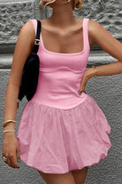 Women's Mini Dress - Sleeveless Bubble Hem - Fitted Bodice Scoop Neck - Flowy Skirt by Lumina Vancouver