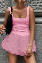 Women's Mini Dress - Sleeveless Bubble Hem - Fitted Bodice Scoop Neck - Flowy Skirt by Lumina Vancouver