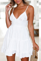 Women's Spaghetti Strap Dress - Lace Bodice - Tiered Ruffle Skirt - V-Neck by Lumina Vancouver