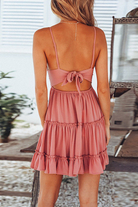 Women's Spaghetti Strap Dress - Lace Bodice - Tiered Ruffle Skirt - V-Neck by Lumina Vancouver