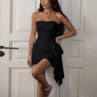 Women’s Strapless Mini Dress – Fitted Bodice – Asymmetrical Hem – Rose Detail by Lumina Vancouver