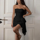 Women’s Strapless Mini Dress – Fitted Bodice – Asymmetrical Hem – Rose Detail by Lumina Vancouver