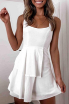 Women's Sleeveless Mini Dress - Fitted Bodice - Asymmetrical Layered Skirt - Chic Elegant Style by Lumina Vancouver