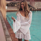 Women’s Beach Cover-Up Dress – Crochet Knit – Flowy Fit – Bell Sleeves – Mini Length by Lumina Vancouver