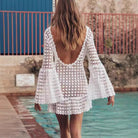 Women’s Beach Cover-Up Dress – Crochet Knit – Flowy Fit – Bell Sleeves – Mini Length by Lumina Vancouver