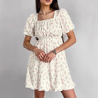 Women’s A-Line Dress – Square Neck – Puff Sleeves – Floral Mini – Fitted Waist by Lumina Vancouver