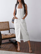 Women's Halter Neck Maxi Dress - Sleeveless Button-Down - Side Slit Elegant Fit by Lumina Vancouver