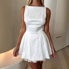 Women’s Mini Dress – Satin Finish – Fitted Bodice – A-Line – Spaghetti Straps by Lumina Vancouver