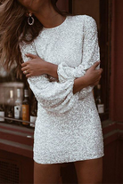Women's Sequin Mini Dress - Fitted Silhouette - Long Sleeve Elegant Party Wear by Lumina Vancouver