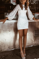 Women's Sequin Mini Dress - Fitted Silhouette - Long Sleeve Elegant Party Wear by Lumina Vancouver