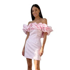 Women’s Mini Dress – Satin Fabric – Tailored Fit – Off-Shoulder Ruffle Sleeves by Lumina Vancouver