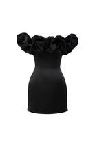 Women’s Mini Dress – Satin Fabric – Tailored Fit – Off-Shoulder Ruffle Sleeves by Lumina Vancouver