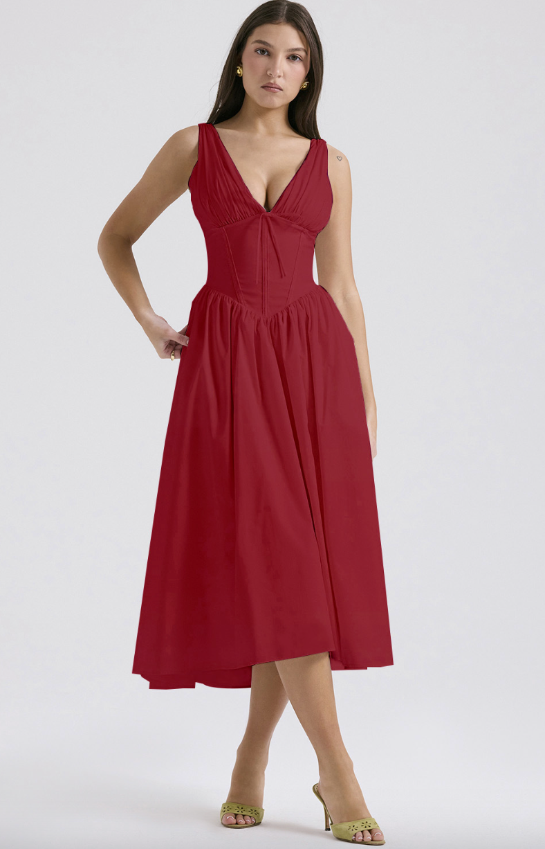Women's Evening Dress - Sleeveless V-Neck - Fitted Bodice - Flowing Elegant Silhouette by Lumina Vancouver