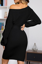 Women's Knit Sweater Dress - Ribbed Texture - Long Sleeve - Self-Tie Waist Belt by Lumina Vancouver