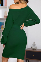 Women's Knit Sweater Dress - Ribbed Texture - Long Sleeve - Self-Tie Waist Belt by Lumina Vancouver