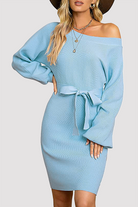 Women's Knit Sweater Dress - Ribbed Texture - Long Sleeve - Self-Tie Waist Belt by Lumina Vancouver