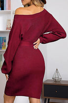 Women's Knit Sweater Dress - Ribbed Texture - Long Sleeve - Self-Tie Waist Belt by Lumina Vancouver