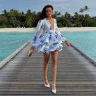 Women’s Mini Dress – Floral Print – Deep V-Neck – Tiered Skirt – Long Balloon Sleeve by Lumina Vancouver