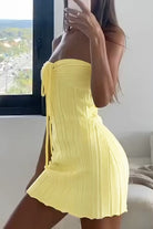 Women's Strapless Mini Dress - Ribbed Texture - Ruched Bust with Drawstring - Stretch Fit by Lumina Vancouver