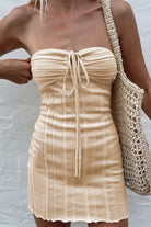 Women's Strapless Mini Dress - Ribbed Texture - Ruched Bust with Drawstring - Stretch Fit by Lumina Vancouver