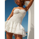 Women's Strapless Mini Dress - Shirred Bodice - Sweetheart Neckline - Ruffled Hem by Lumina Vancouver
