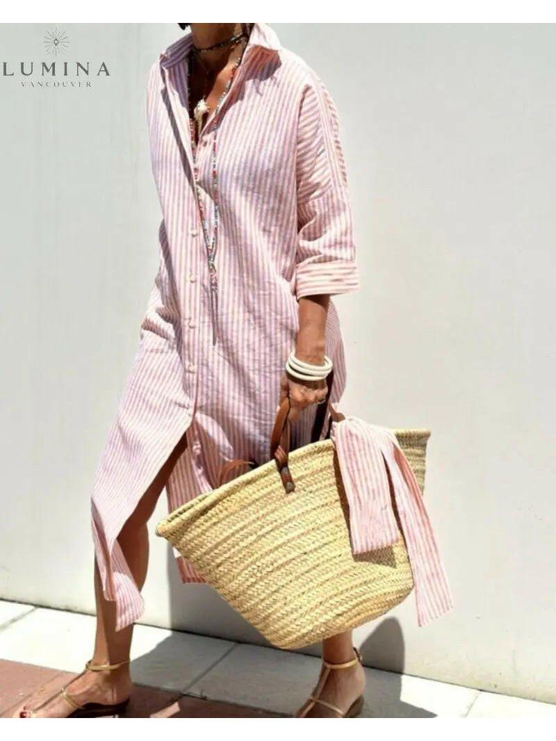 Colen - Classic Stripped Lace Shirt Dress