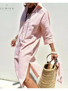 Colen - Classic Stripped Lace Shirt Dress