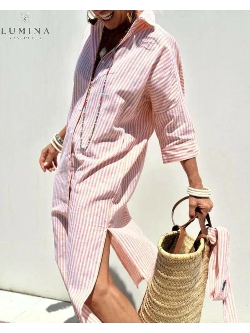 Colen - Classic Stripped Lace Shirt Dress