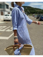 Colen - Classic Stripped Lace Shirt Dress