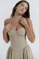 Women's Corset Dress - Sweetheart Neckline - Spaghetti Straps - A-Line Midi Fit by Lumina Vancouver