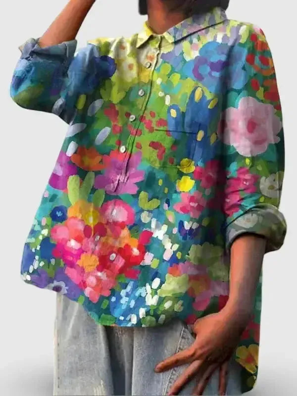 Women's Vintage Lovely Floral Art Print || Casual Cotton Shirt