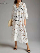 Raquel - Floral Eyelet Long Sleeve Midi Dress