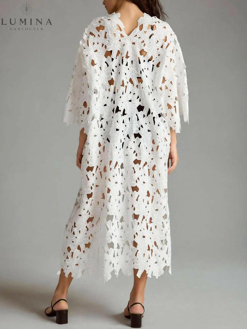 Raquel - Floral Eyelet Long Sleeve Midi Dress