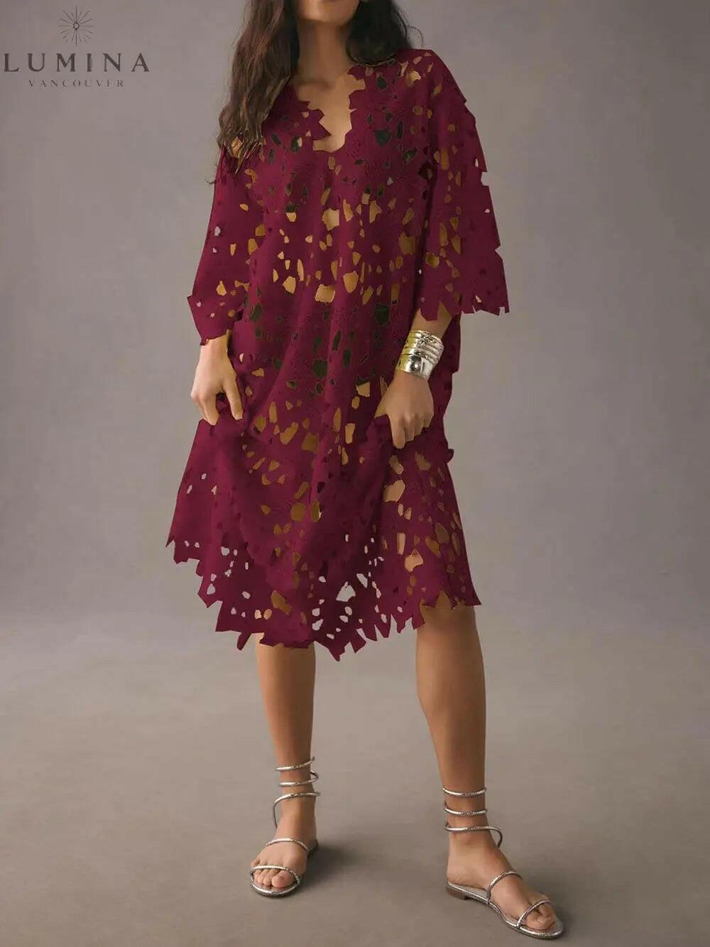 Raquel - Floral Eyelet Long Sleeve Midi Dress