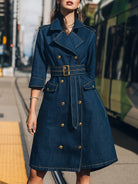 Elena | Belted Denim Trench Dress with Gold Buttons - Lumina Vancouver - Lumina Vancouver